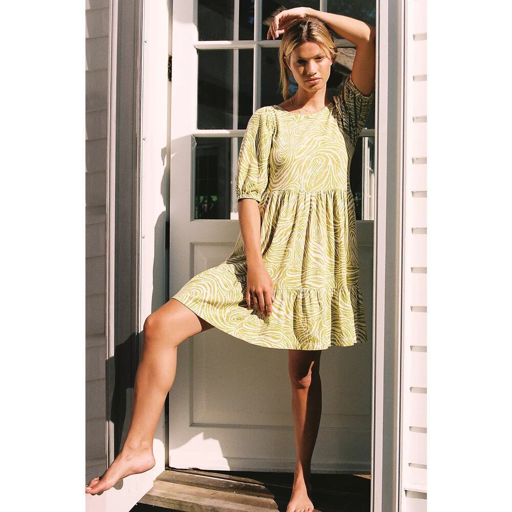 Daily Practice by Anthropologie Flounced Tunic Dress green white modal sz large